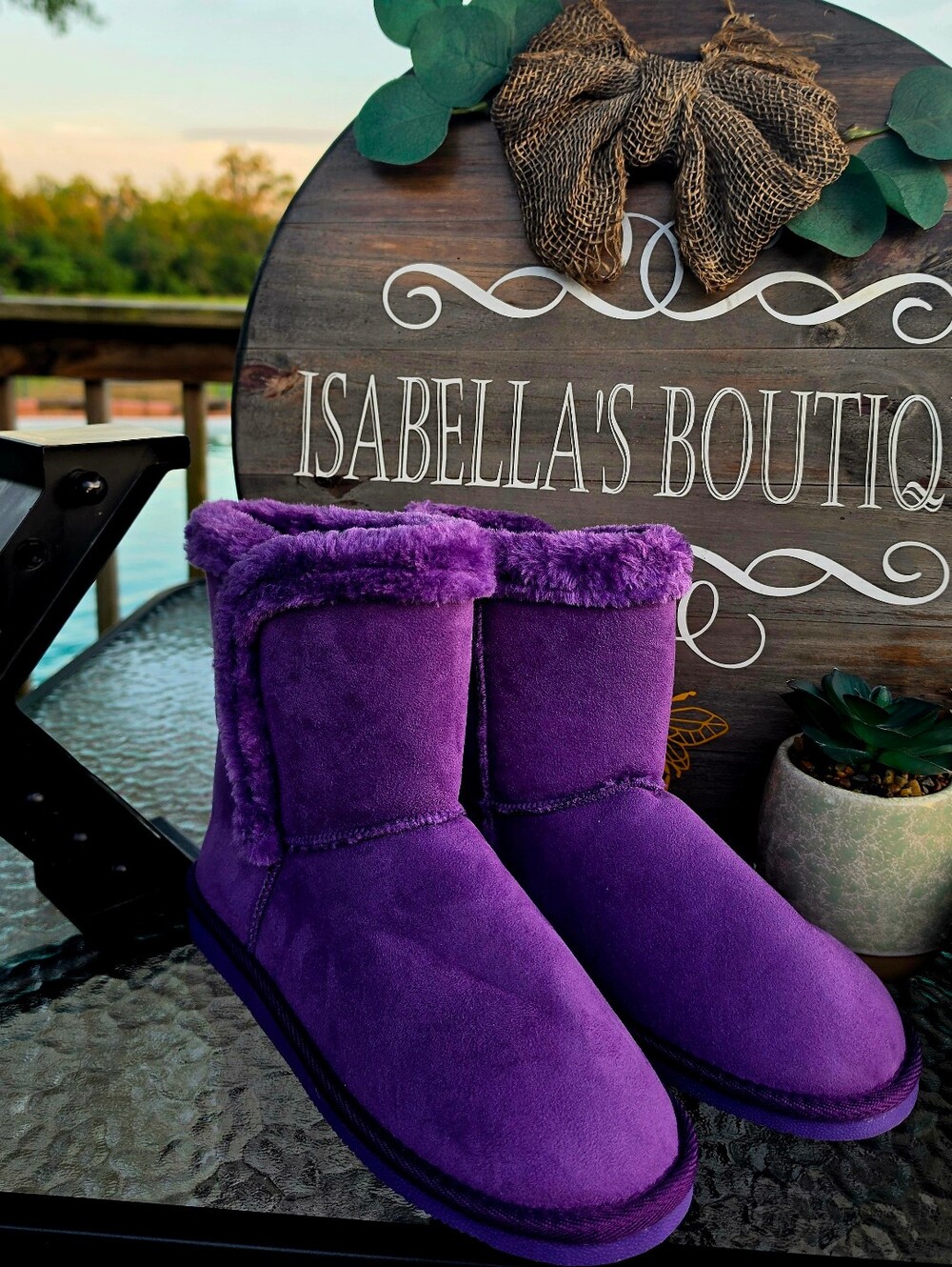 Women's Purple Faux Fur Short Winter Boots